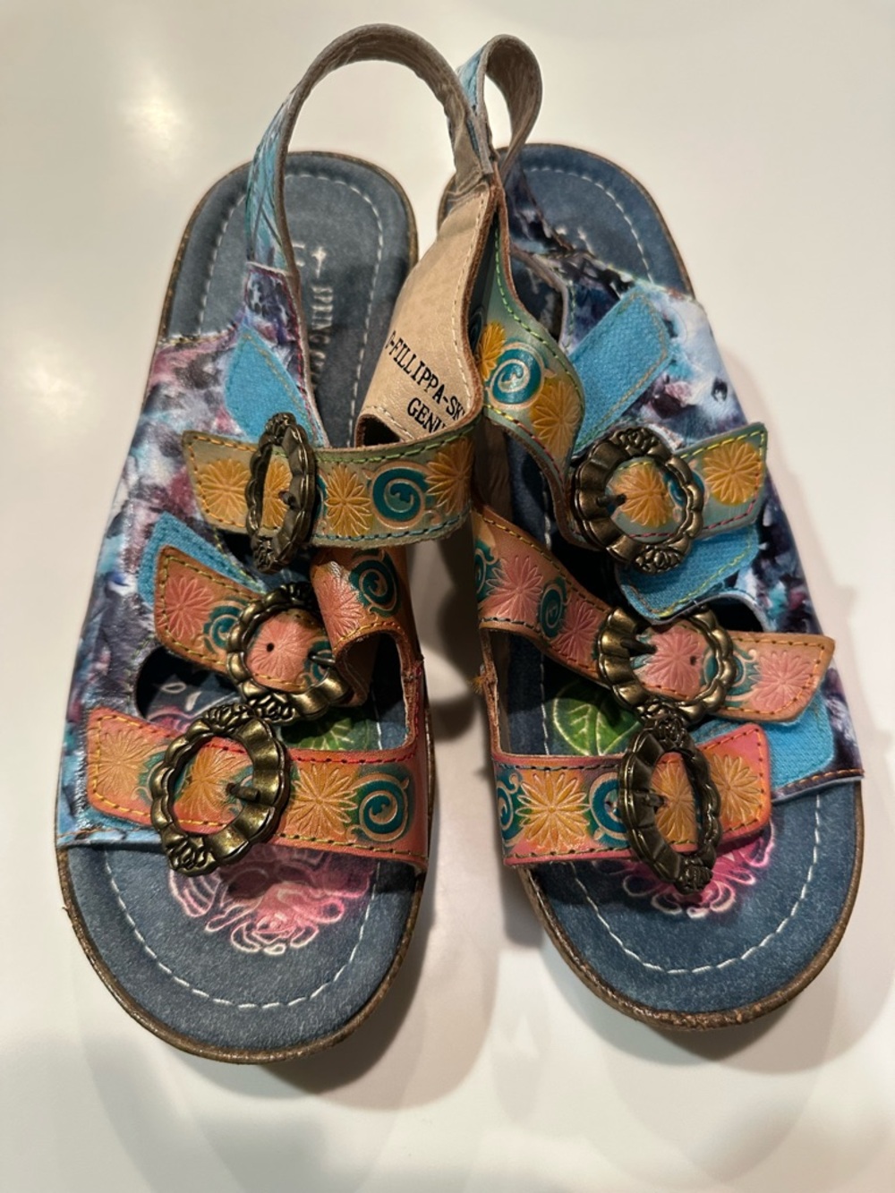 L’Artiste Hand-Painted Multicolor Leather Slingback Sandals